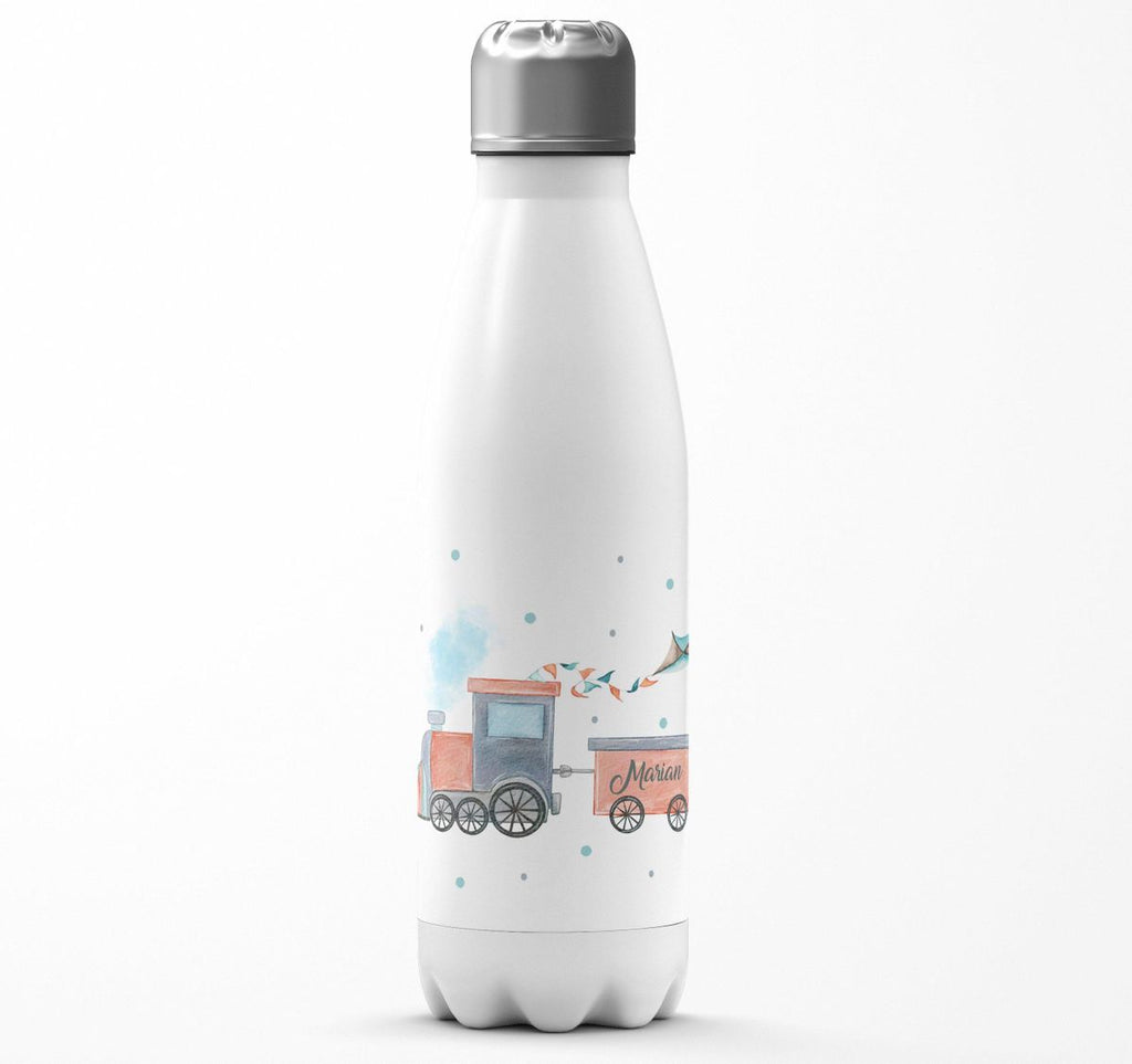 Thermo Trinkflasche Bunte Dampflok personalisiert mit Wunschname - von Mikalino