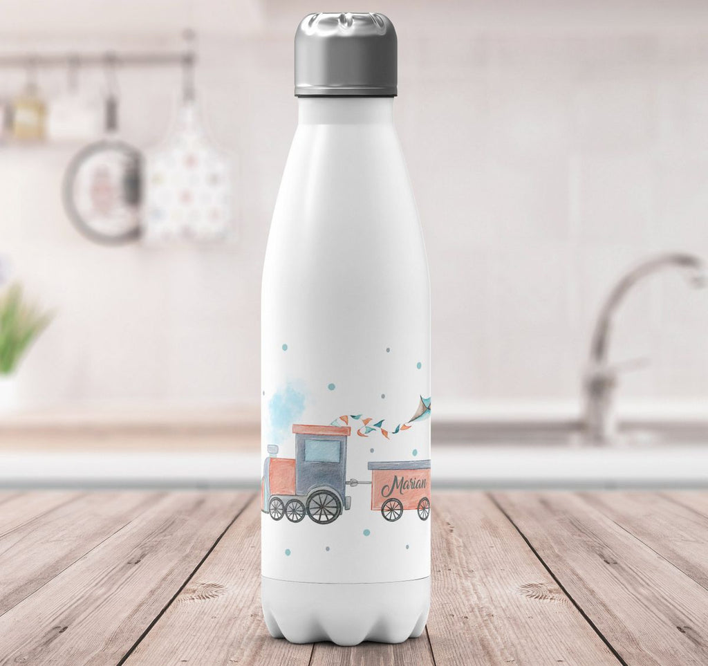 Thermo Trinkflasche Bunte Dampflok personalisiert mit Wunschname - von Mikalino