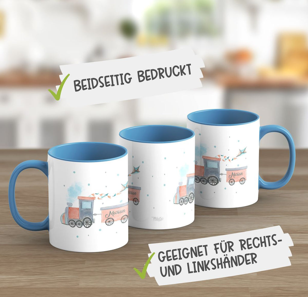 Keramik Tasse Bunte Dampflok personalisiert mit Wunschname - von Mikalino