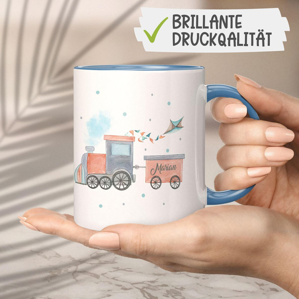 Keramik Tasse Bunte Dampflok personalisiert mit Wunschname - von Mikalino