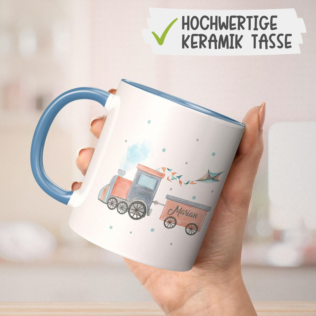 Keramik Tasse Bunte Dampflok personalisiert mit Wunschname - von Mikalino