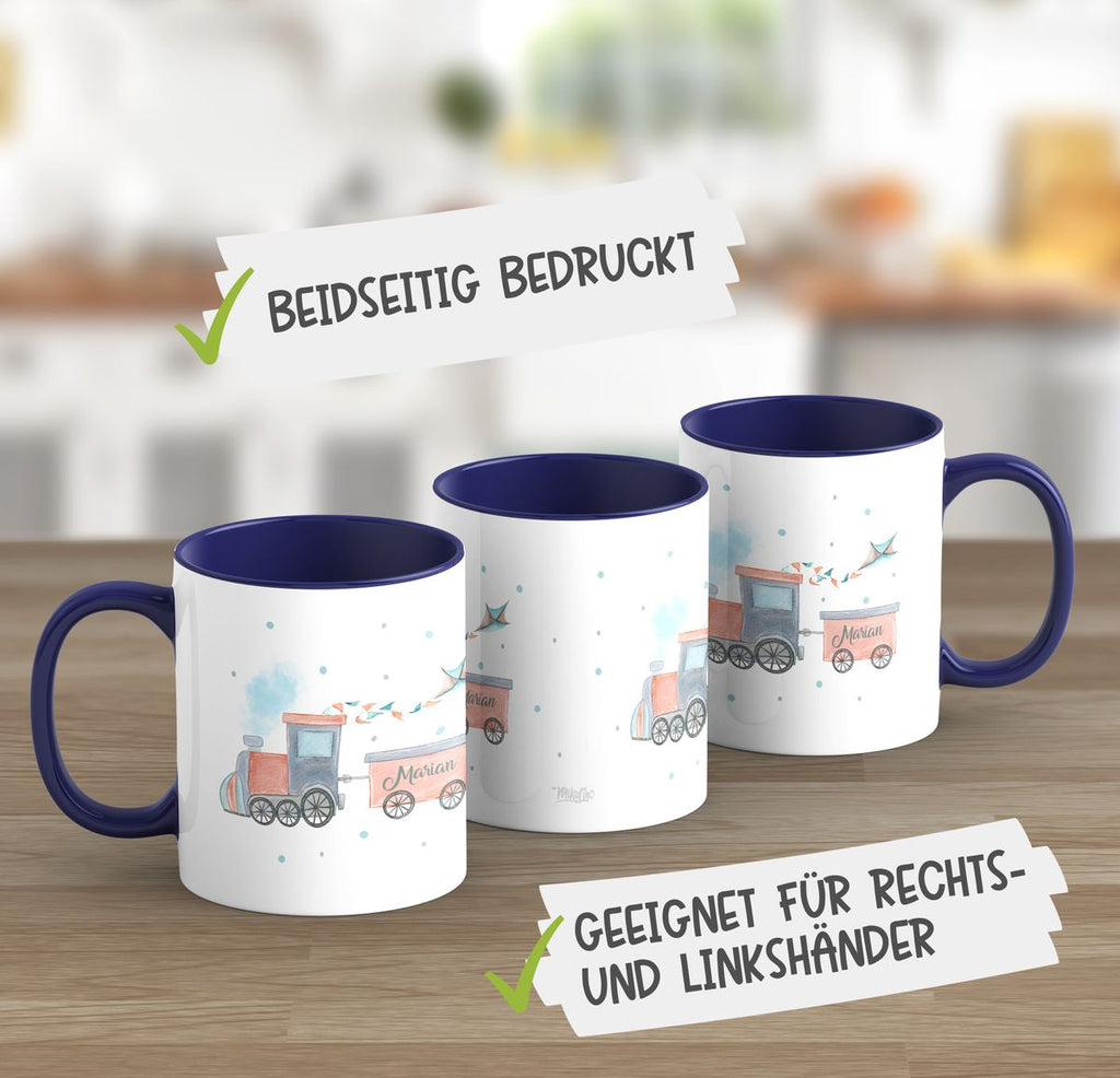 Keramik Tasse Bunte Dampflok personalisiert mit Wunschname - von Mikalino