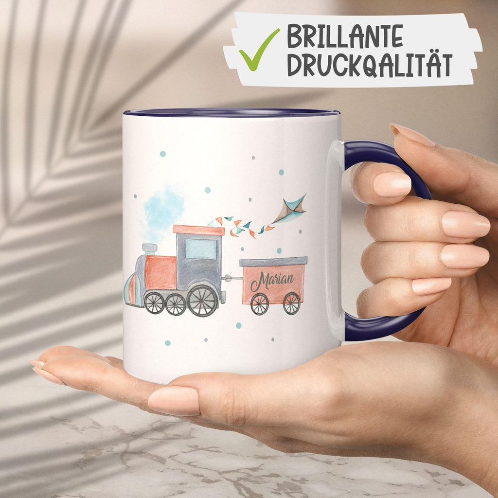 Keramik Tasse Bunte Dampflok personalisiert mit Wunschname - von Mikalino