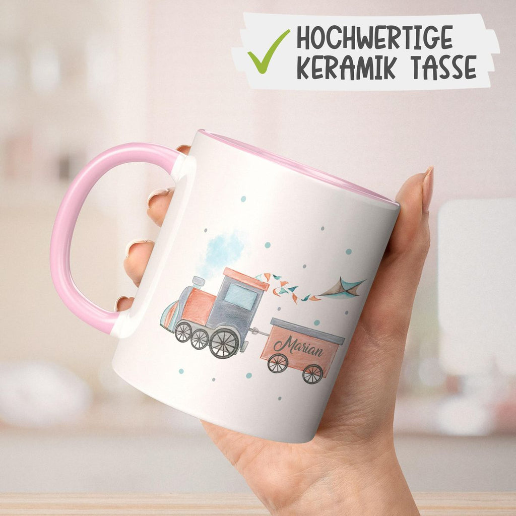 Keramik Tasse Bunte Dampflok personalisiert mit Wunschname - von Mikalino