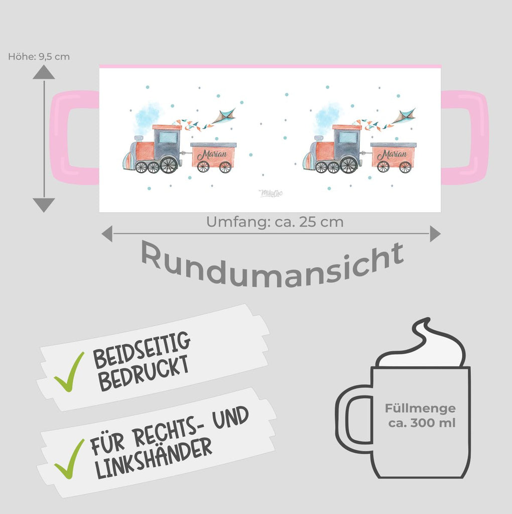 Keramik Tasse Bunte Dampflok personalisiert mit Wunschname - von Mikalino