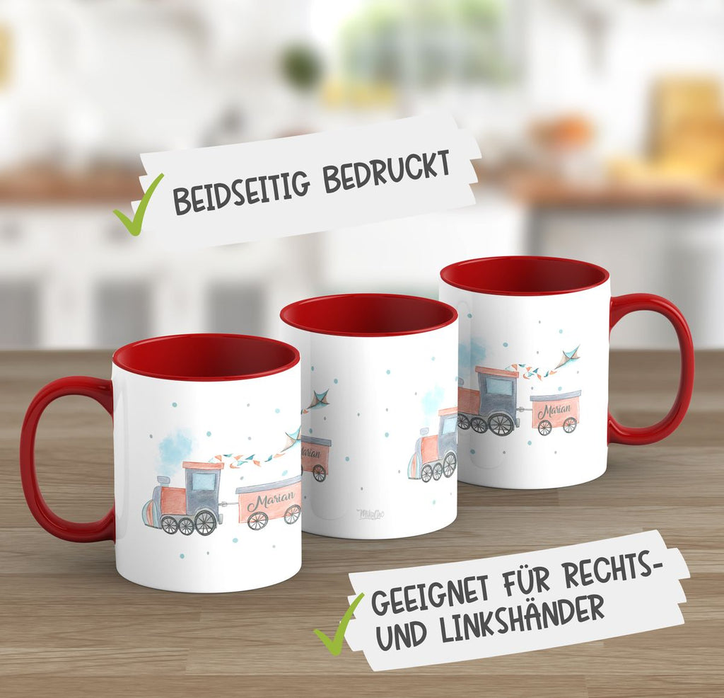 Keramik Tasse Bunte Dampflok personalisiert mit Wunschname - von Mikalino