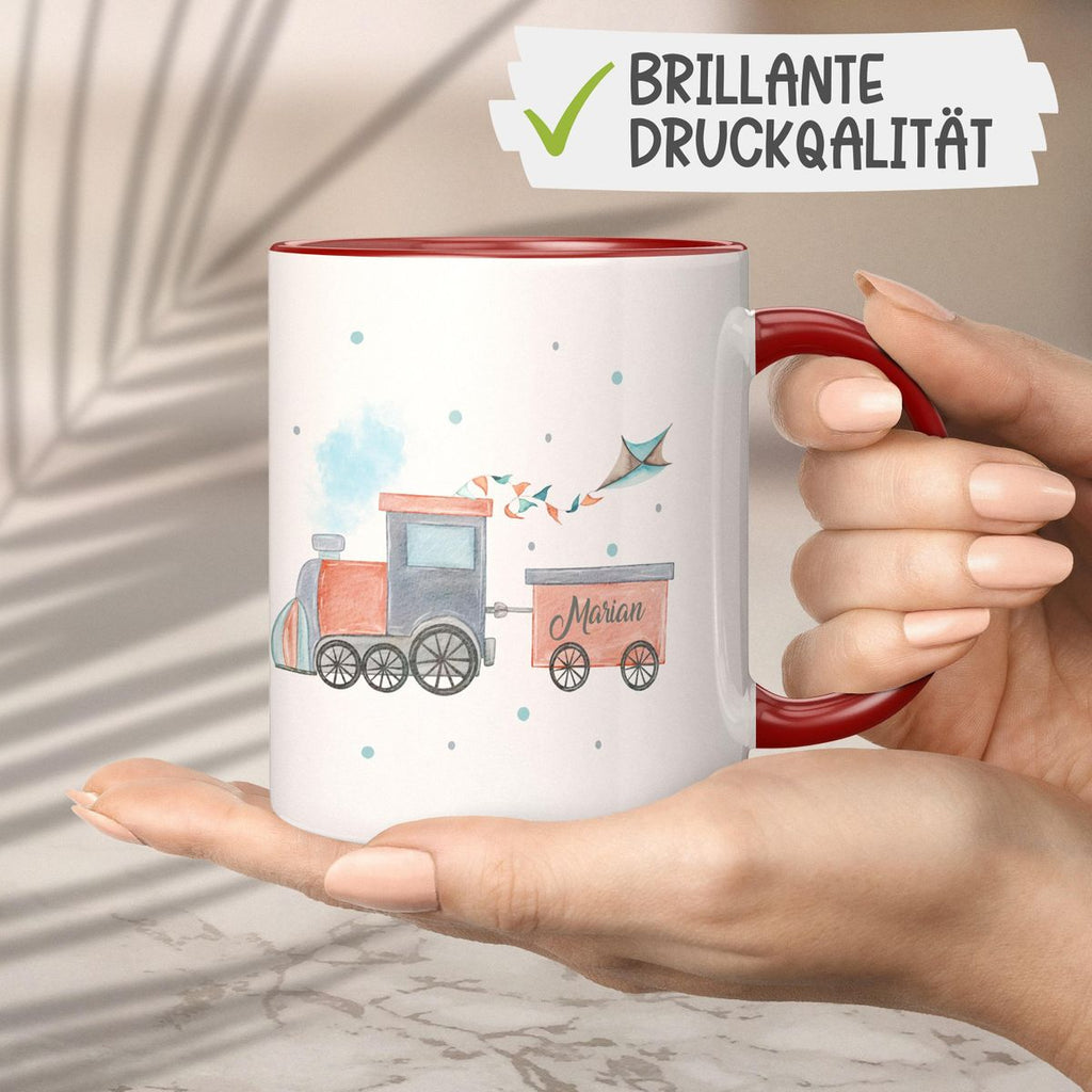 Keramik Tasse Bunte Dampflok personalisiert mit Wunschname - von Mikalino