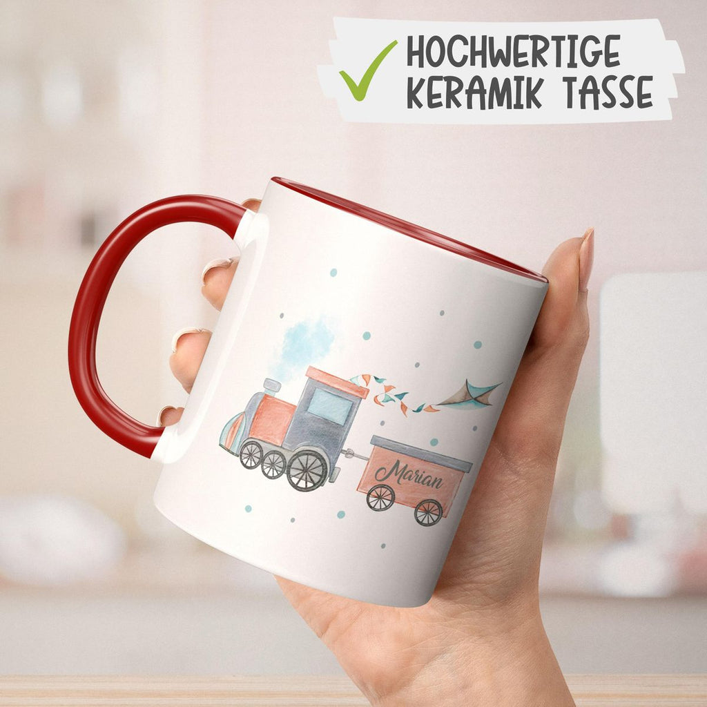 Keramik Tasse Bunte Dampflok personalisiert mit Wunschname - von Mikalino