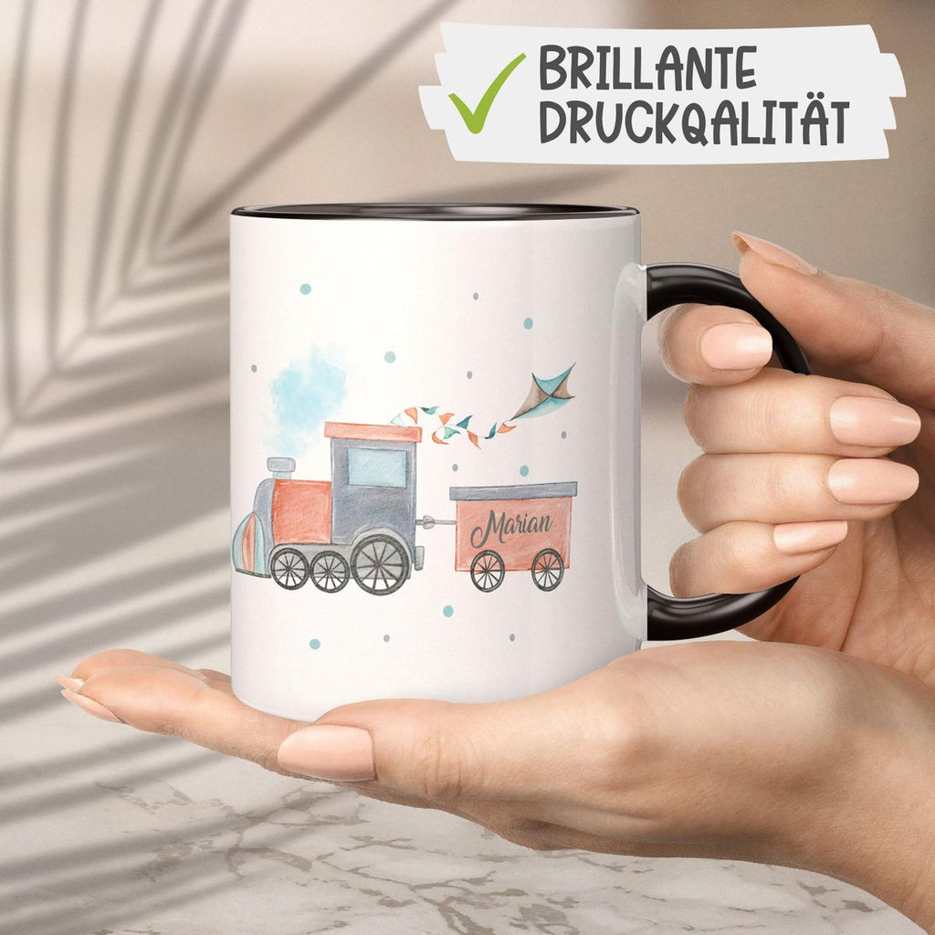 Keramik Tasse Bunte Dampflok personalisiert mit Wunschname - von Mikalino