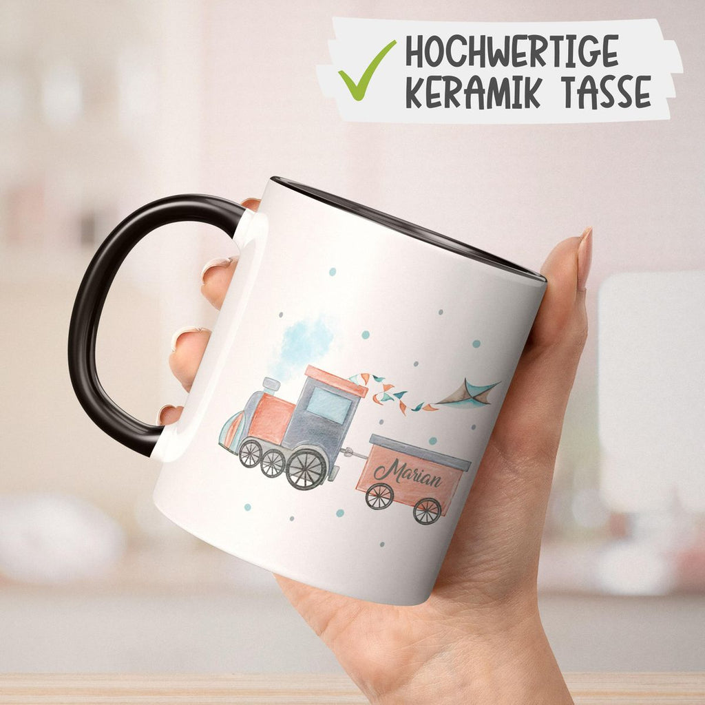 Keramik Tasse Bunte Dampflok personalisiert mit Wunschname - von Mikalino