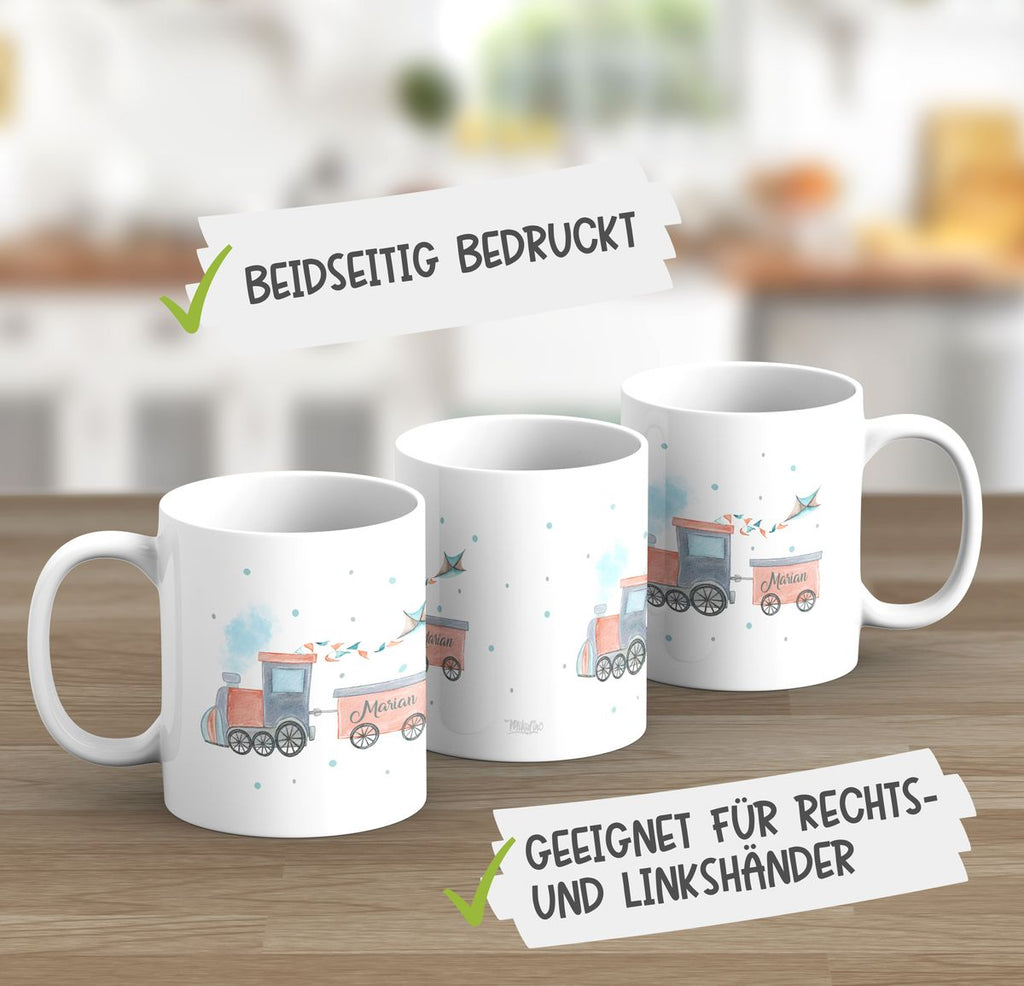 Keramik Tasse Bunte Dampflok personalisiert mit Wunschname - von Mikalino