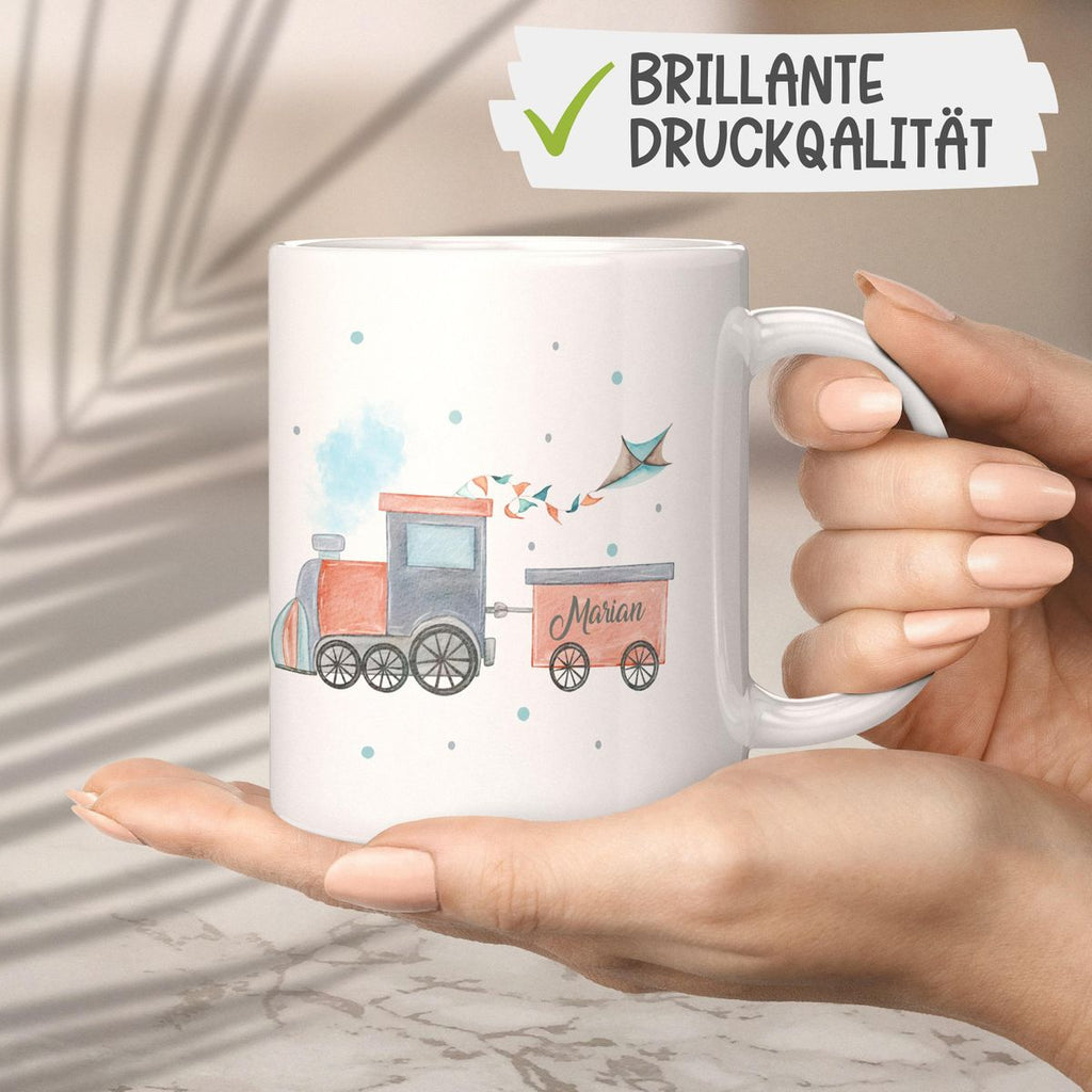 Keramik Tasse Bunte Dampflok personalisiert mit Wunschname - von Mikalino