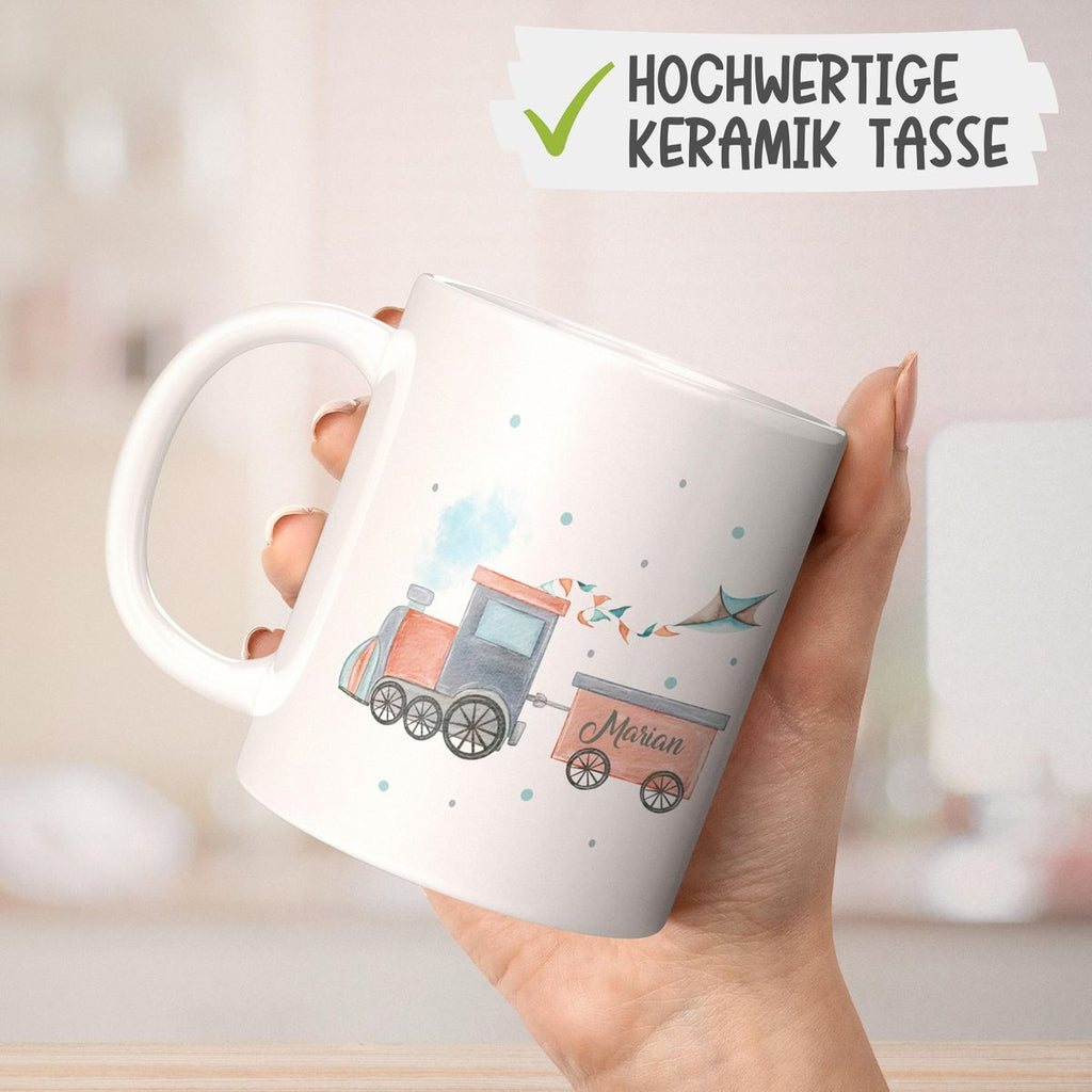 Keramik Tasse Bunte Dampflok personalisiert mit Wunschname - von Mikalino