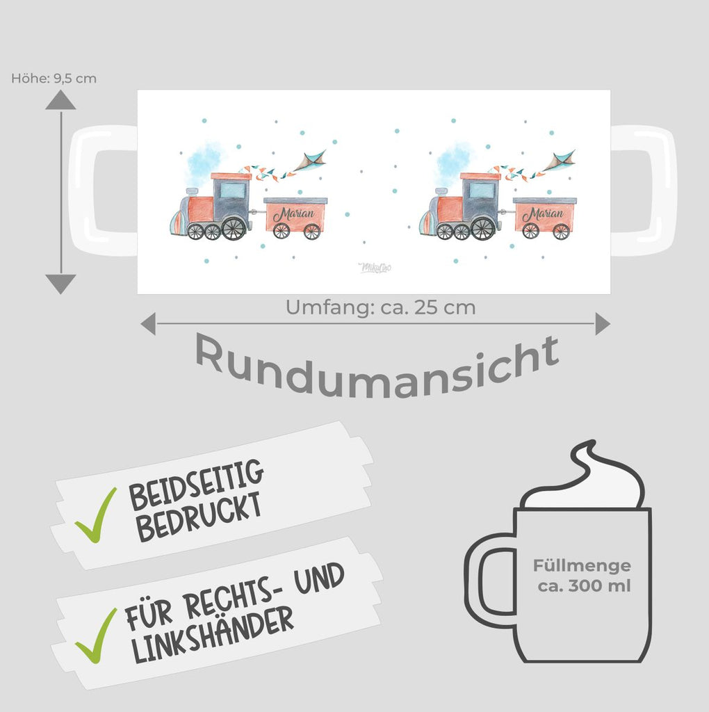 Keramik Tasse Bunte Dampflok personalisiert mit Wunschname - von Mikalino