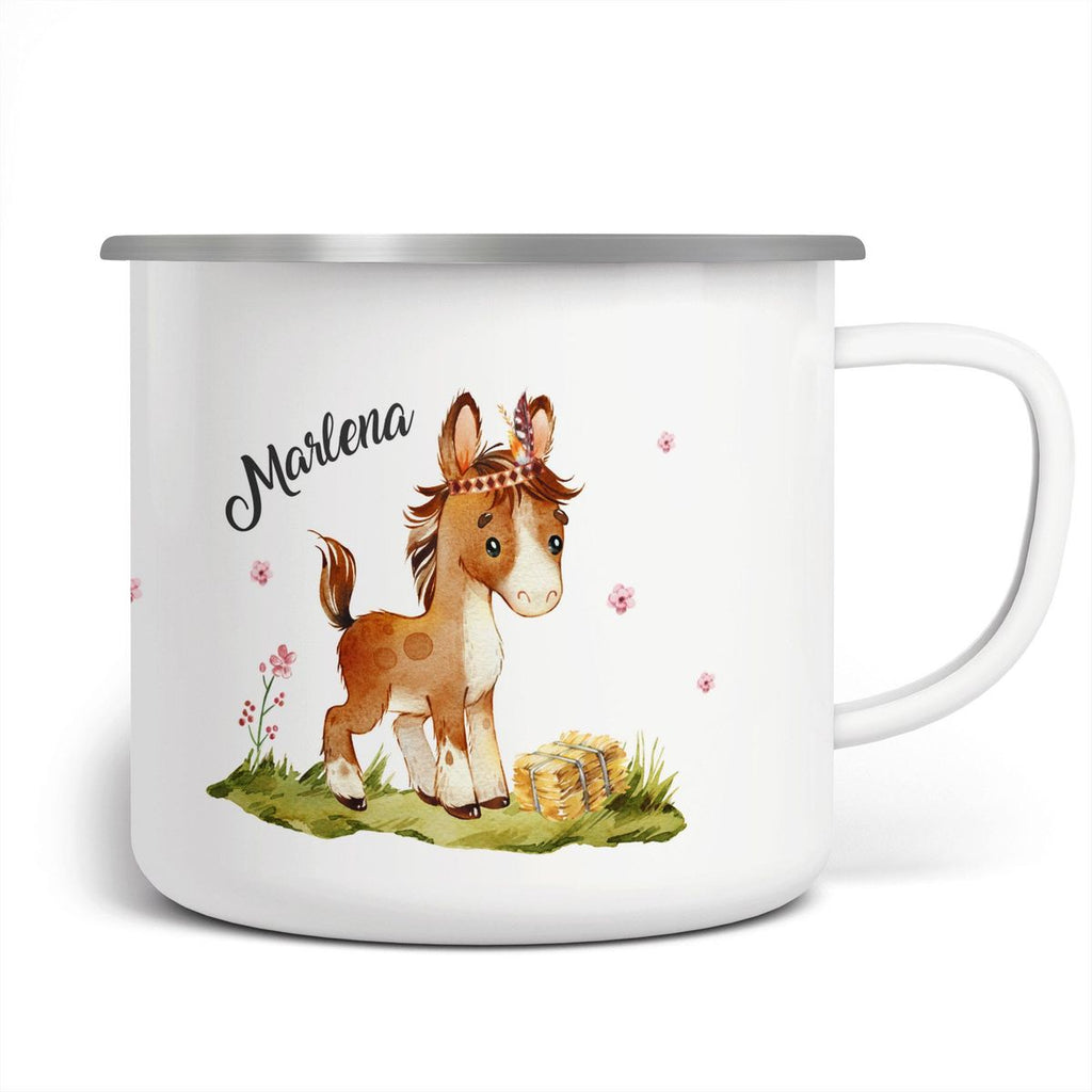 Emaille Tasse Süßes Pony personalisiert mit Wunschname - von Mikalino