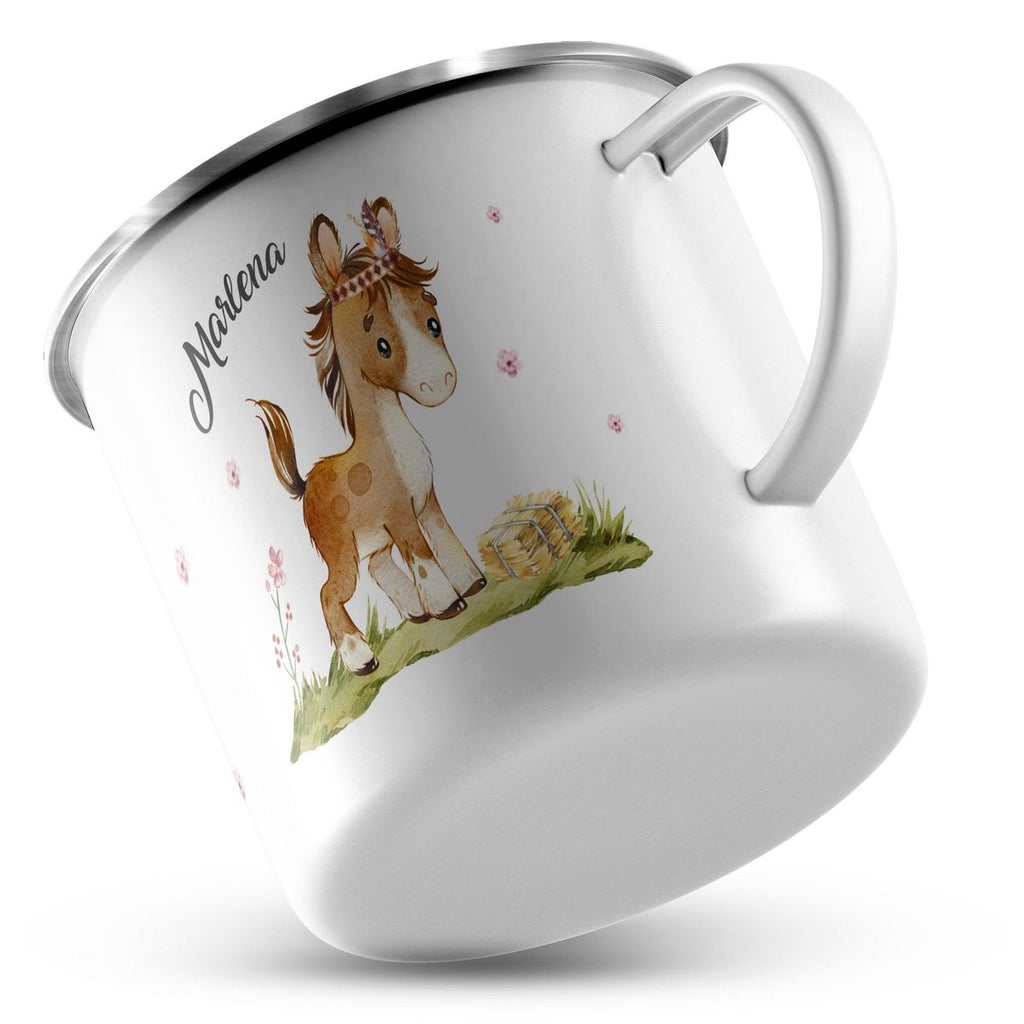 Emaille Tasse Süßes Pony personalisiert mit Wunschname - von Mikalino