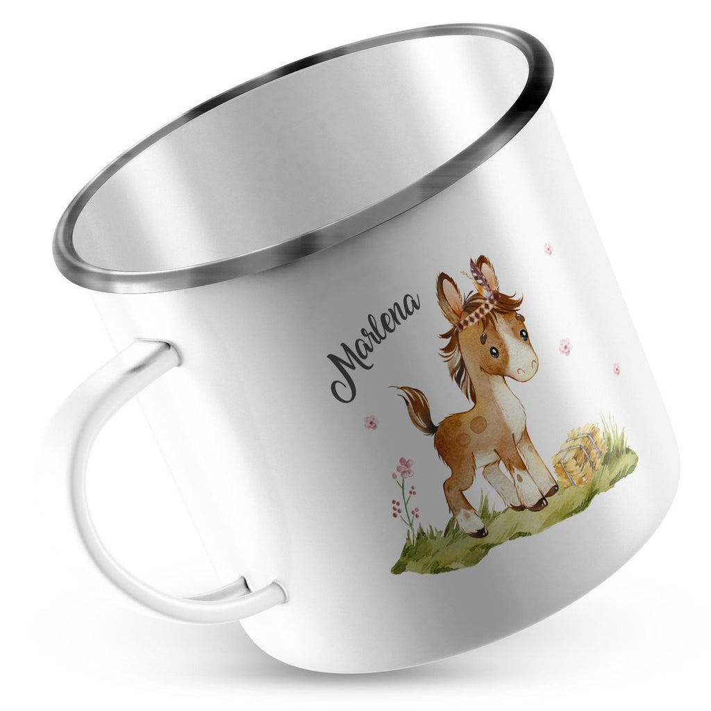 Emaille Tasse Süßes Pony personalisiert mit Wunschname - von Mikalino