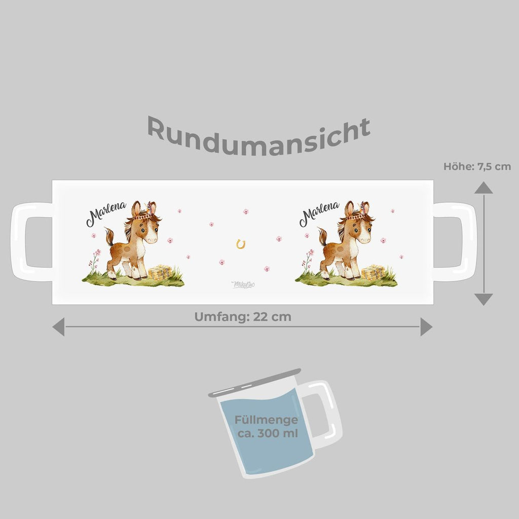 Emaille Tasse Süßes Pony personalisiert mit Wunschname - von Mikalino