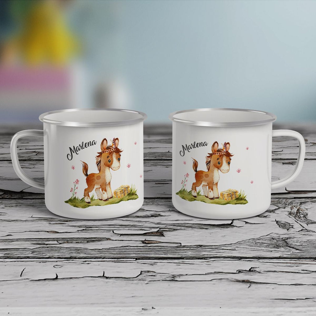 Emaille Tasse Süßes Pony personalisiert mit Wunschname - von Mikalino