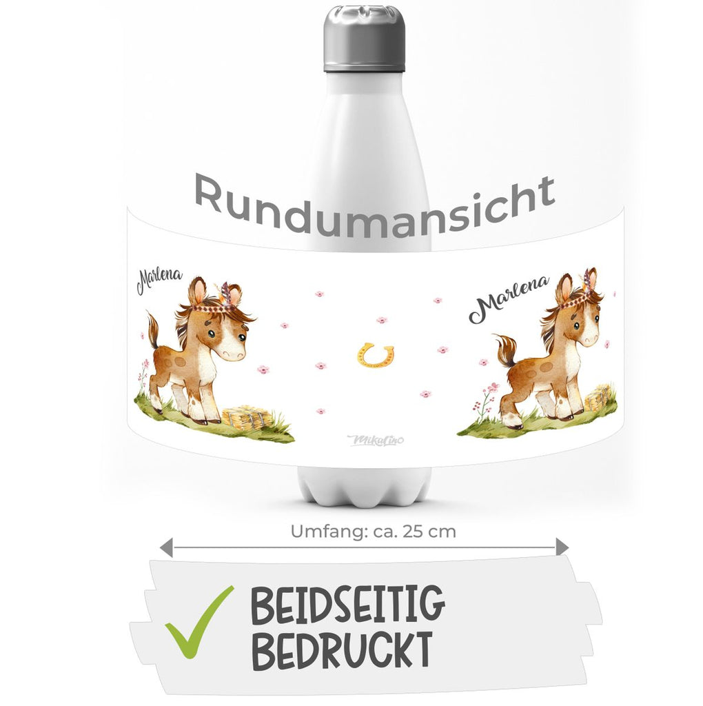 Thermo Trinkflasche Süßes Pony personalisiert mit Wunschname - von Mikalino