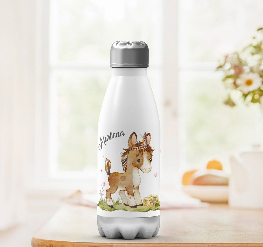 Thermo Trinkflasche Süßes Pony personalisiert mit Wunschname - von Mikalino