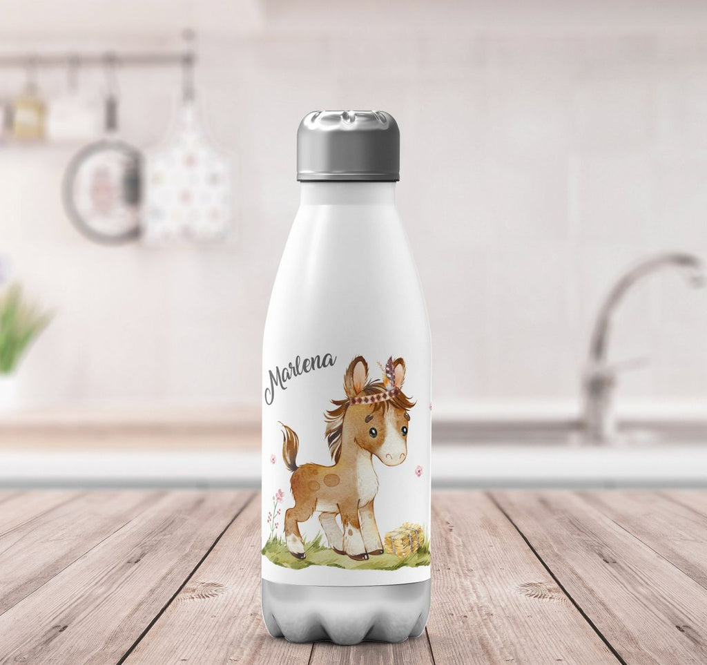 Thermo Trinkflasche Süßes Pony personalisiert mit Wunschname - von Mikalino