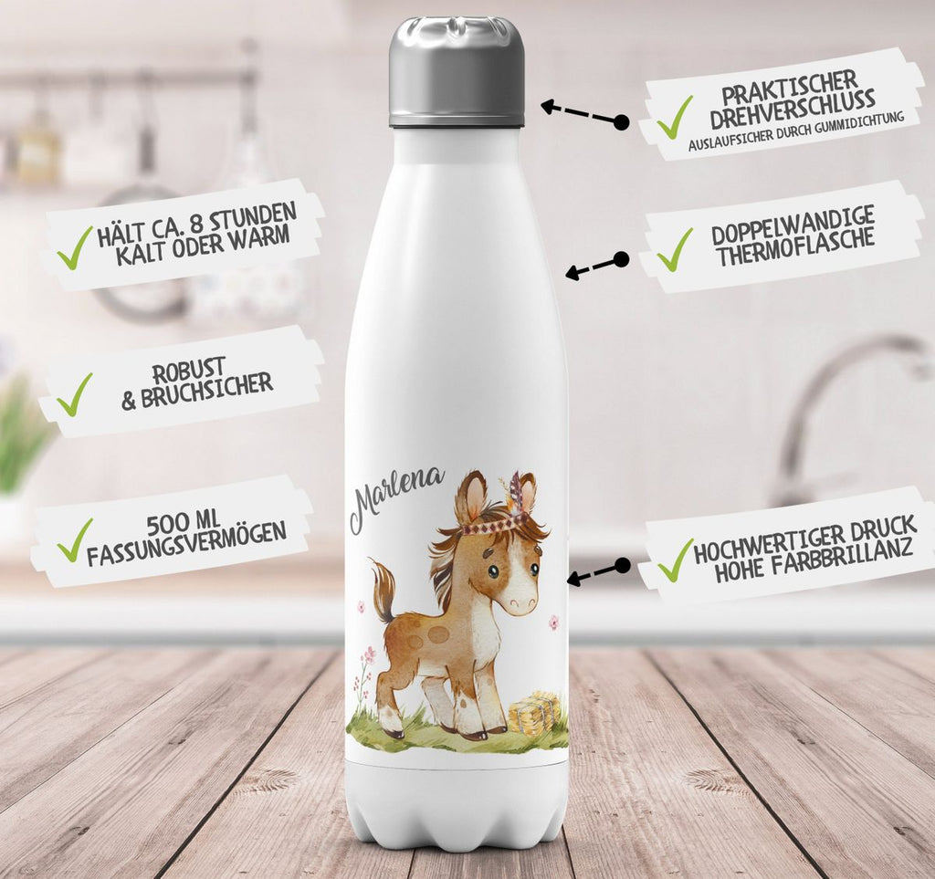 Thermo Trinkflasche Süßes Pony personalisiert mit Wunschname - von Mikalino