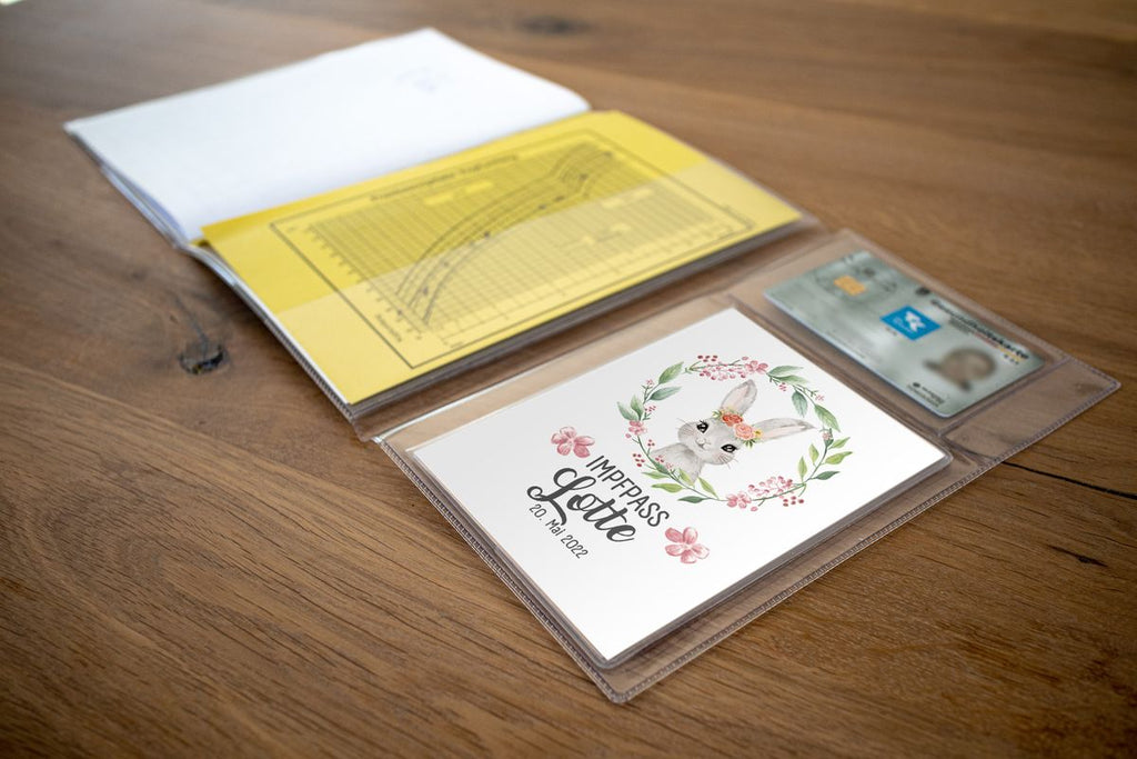 Mikalino Hülle für U-Heft und Impfpass Set 3-teilig personalisierbar Hase Blumenkranz - von Mikalino