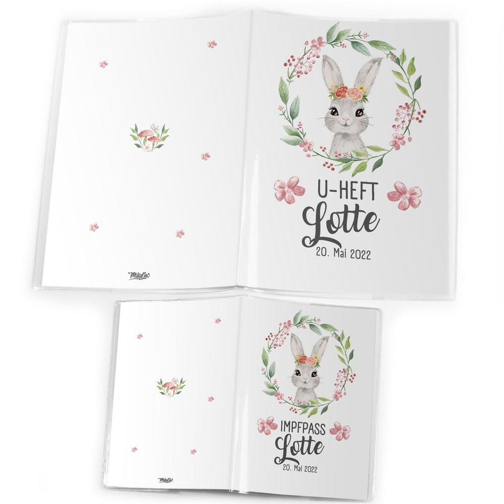 Mikalino Hülle für U-Heft und Impfpass Set 3-teilig personalisierbar Hase Blumenkranz - von Mikalino