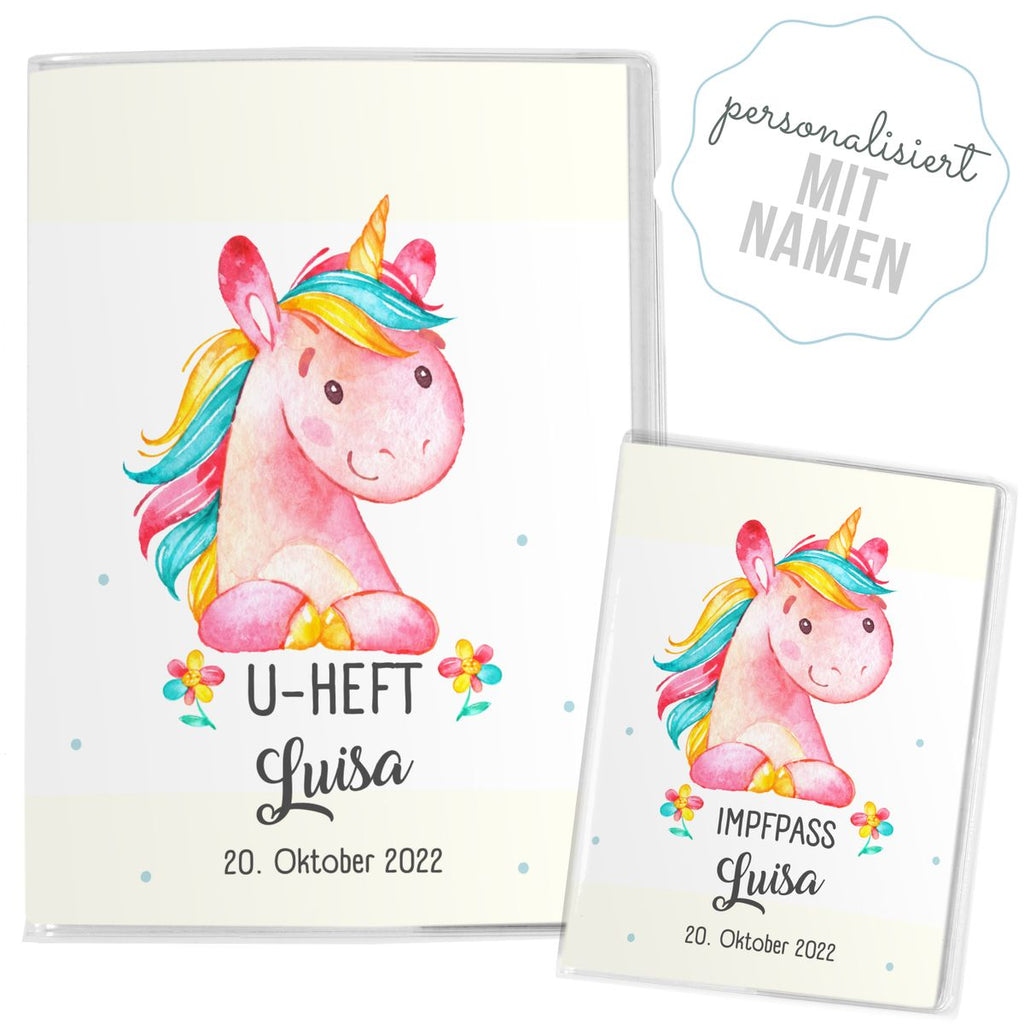 Mikalino Hülle für U-Heft und Impfpass personalisiert Baby Einhorn pink - von Mikalino