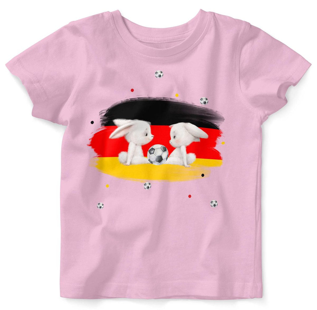 Baby / Kinder T-Shirt mit Spruch Zwei süße Fussball Hasen mit einer Deutschlandflagge - von Mikalino