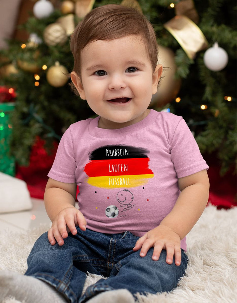 Baby / Kinder T-Shirt mit Spruch Krabbeln Laufen Fussball Deutschland - von Mikalino