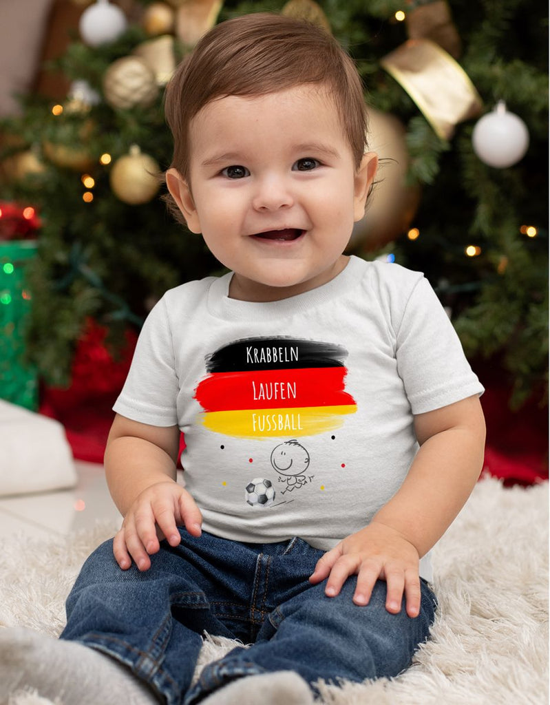 Baby / Kinder T-Shirt mit Spruch Krabbeln Laufen Fussball Deutschland - von Mikalino