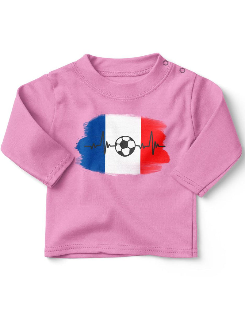 Baby / Kinder Longsleeve mit Spruch Frankreich Flagge mit Fussball - von Mikalino