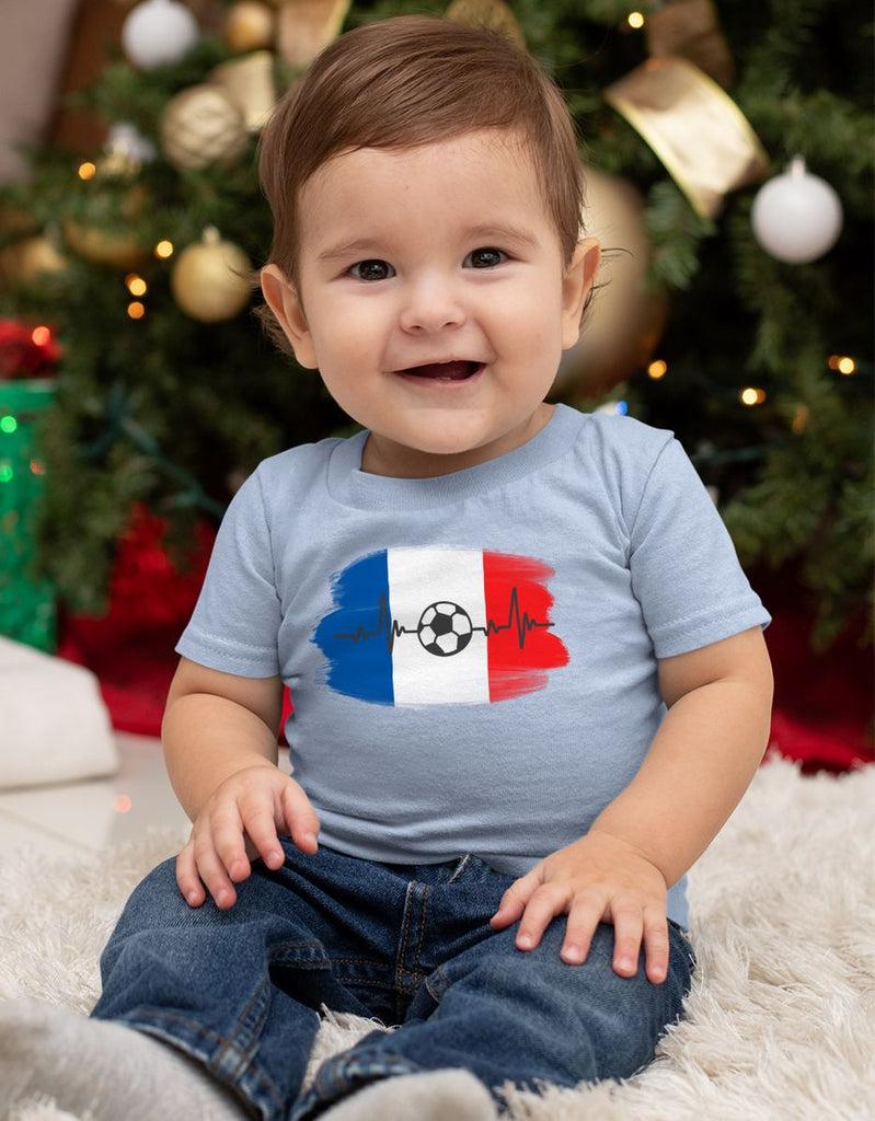 Baby / Kinder T-Shirt mit Spruch Frankreich Flagge mit Fussball - von Mikalino