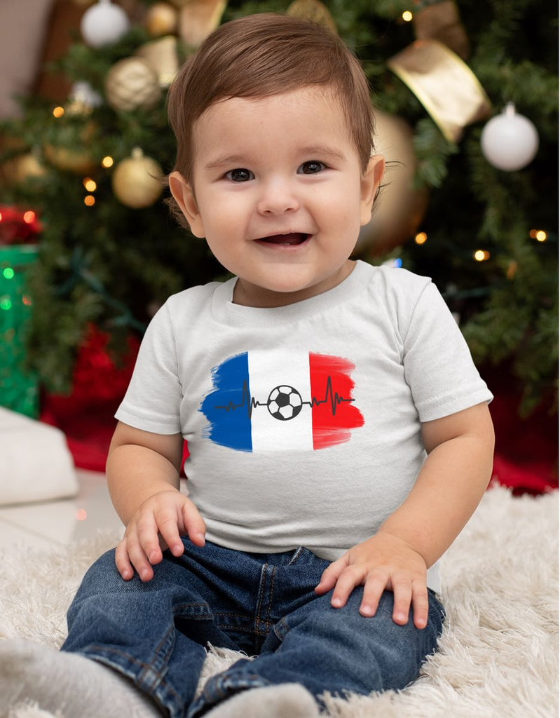 Baby / Kinder T-Shirt mit Spruch Frankreich Flagge mit Fussball - von Mikalino