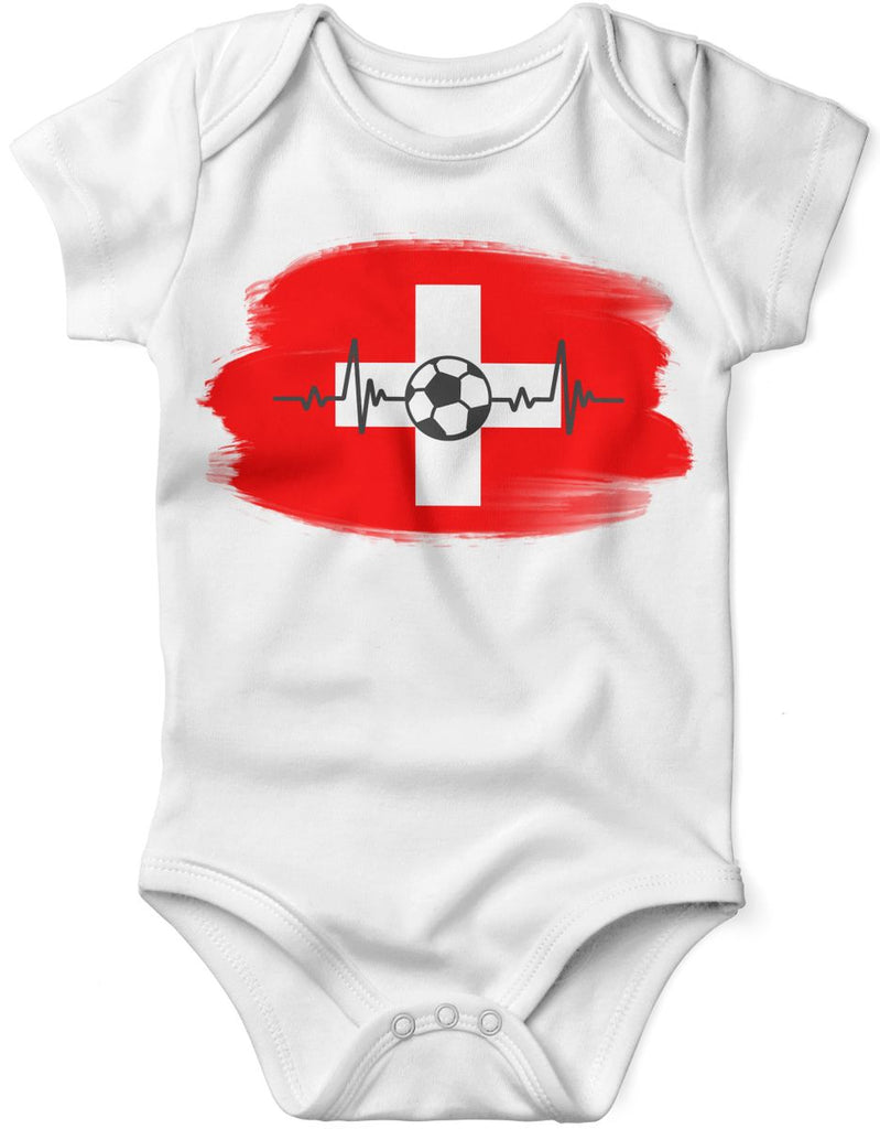 Babybody mit Spruch Schweiz Flagge mit Fussball - von Mikalino