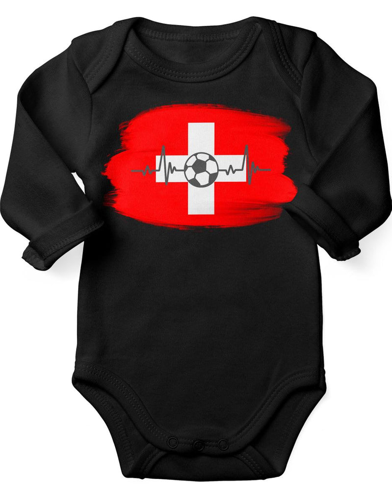 Babybody mit Spruch Schweiz Flagge mit Fussball - von Mikalino