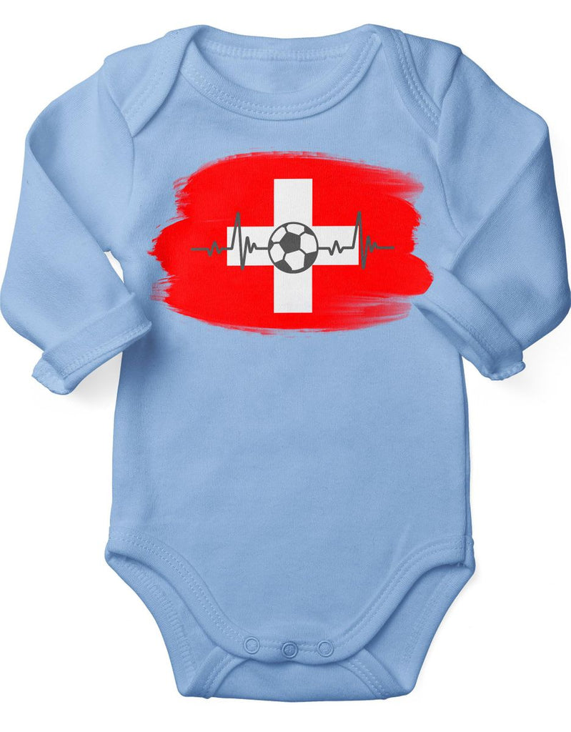 Babybody mit Spruch Schweiz Flagge mit Fussball - von Mikalino