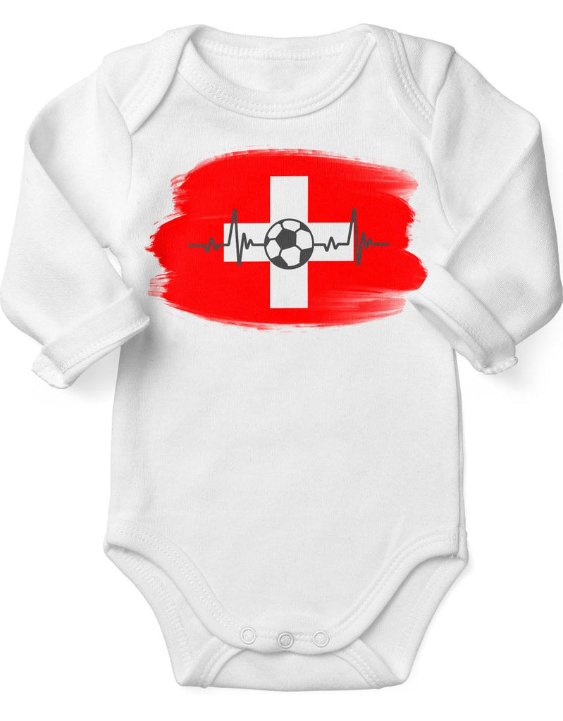 Babybody mit Spruch Schweiz Flagge mit Fussball - von Mikalino