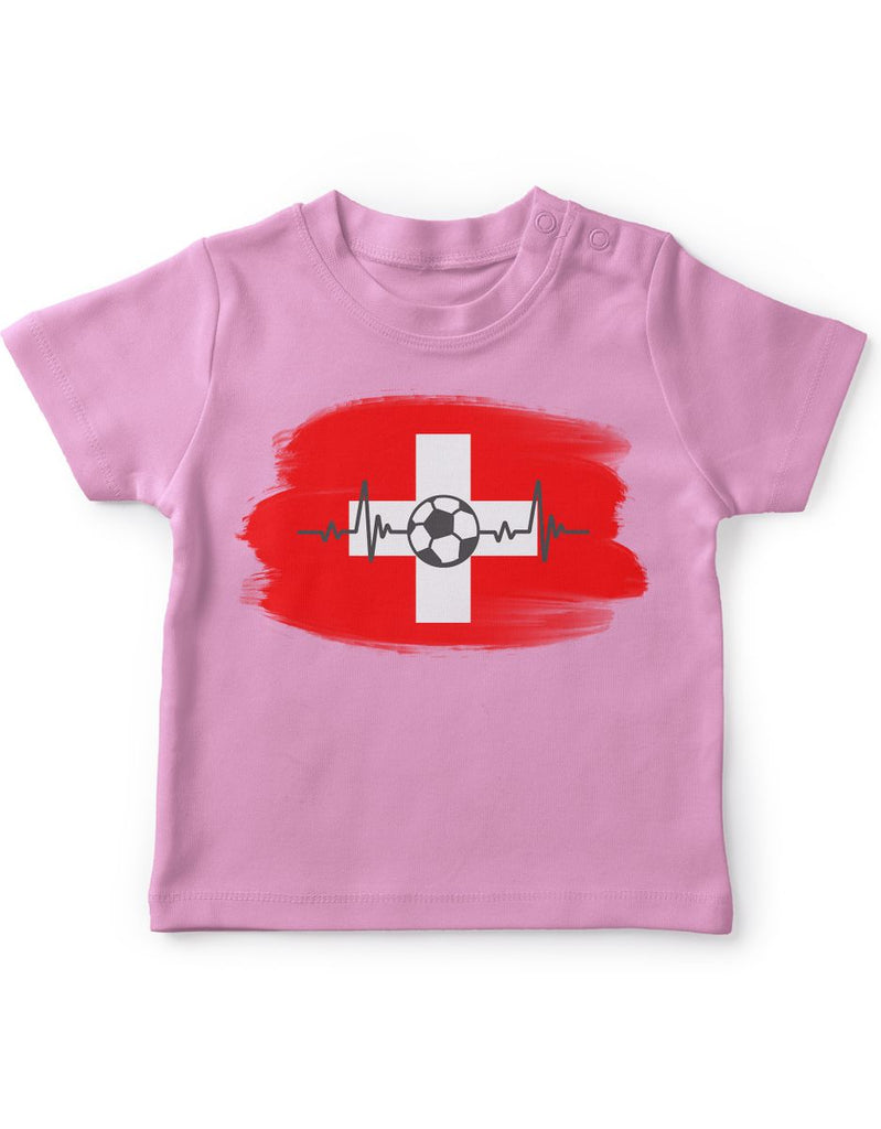 Baby / Kinder T-Shirt mit Spruch Schweiz Flagge mit Fussball - von Mikalino