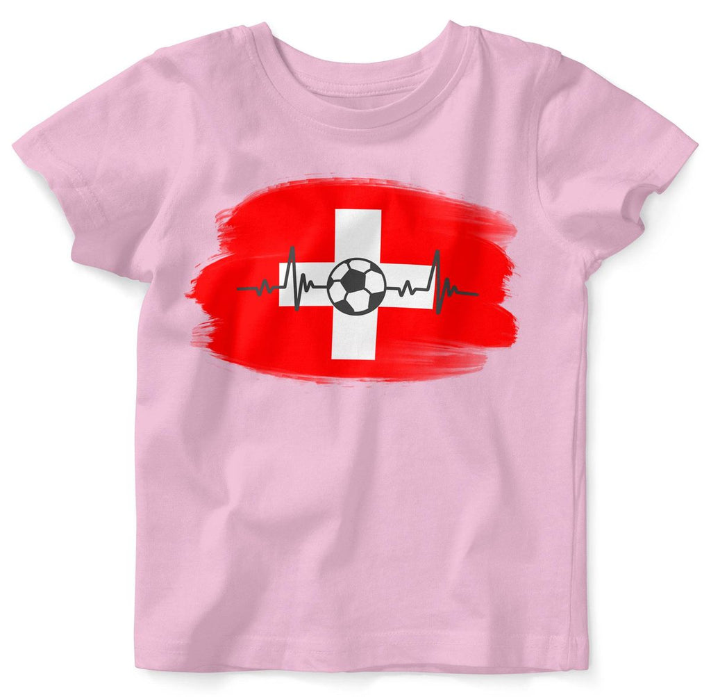 Baby / Kinder T-Shirt mit Spruch Schweiz Flagge mit Fussball - von Mikalino