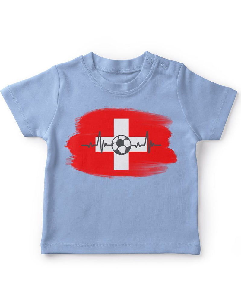 Baby / Kinder T-Shirt mit Spruch Schweiz Flagge mit Fussball - von Mikalino