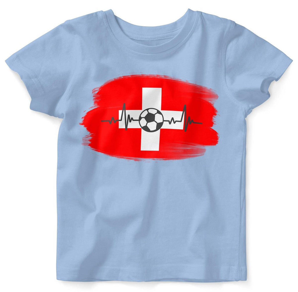 Baby / Kinder T-Shirt mit Spruch Schweiz Flagge mit Fussball - von Mikalino