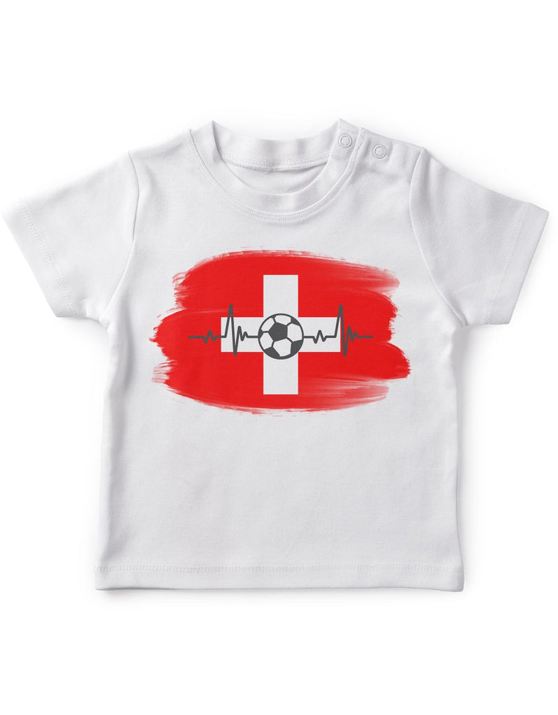 Baby / Kinder T-Shirt mit Spruch Schweiz Flagge mit Fussball - von Mikalino