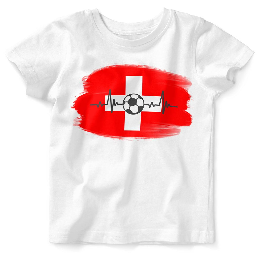 Baby / Kinder T-Shirt mit Spruch Schweiz Flagge mit Fussball - von Mikalino