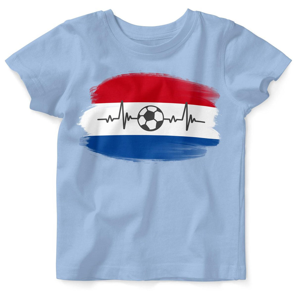 Baby / Kinder T-Shirt mit Spruch Niederlande Flagge mit Fussball - von Mikalino