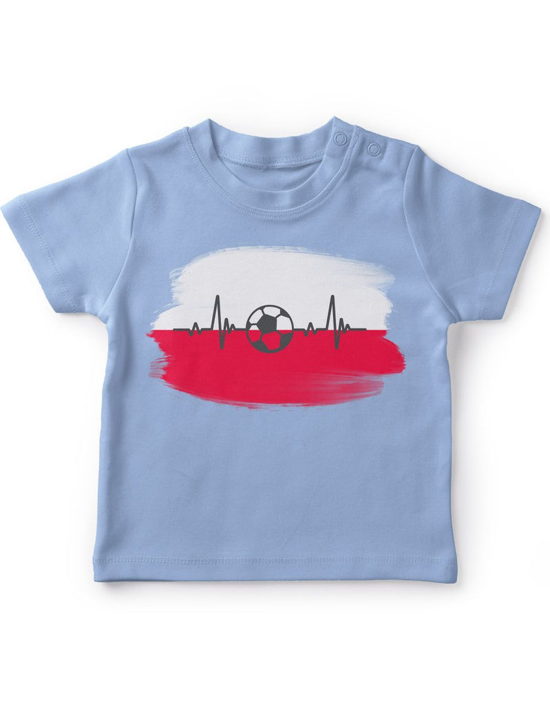 Baby / Kinder T-Shirt mit Spruch Polen Flagge mit Fussball - von Mikalino