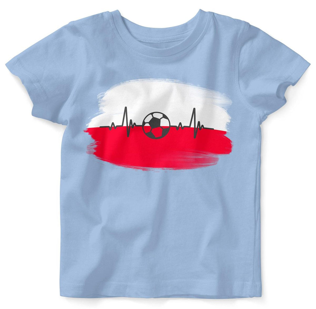 Baby / Kinder T-Shirt mit Spruch Polen Flagge mit Fussball - von Mikalino