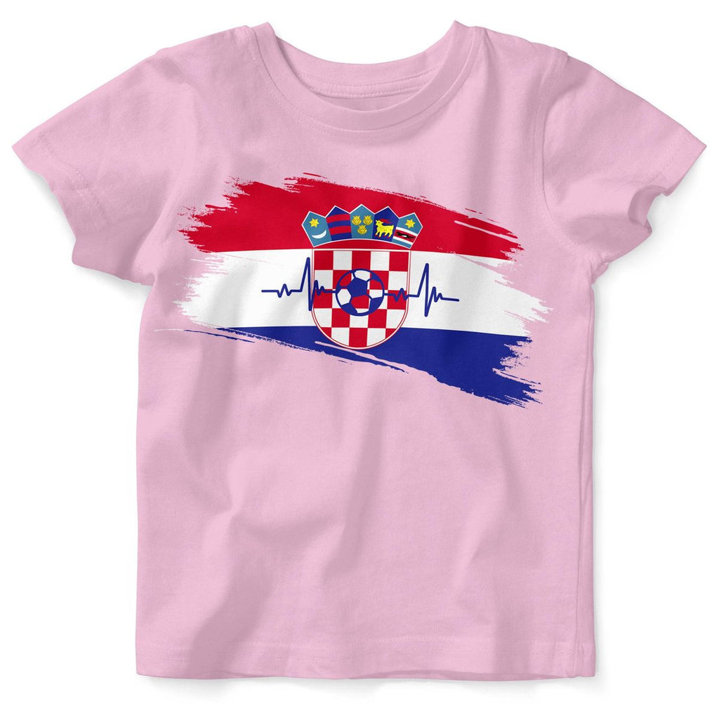 Baby / Kinder T-Shirt mit Spruch Kroatien Flagge mit Fussball - von Mikalino